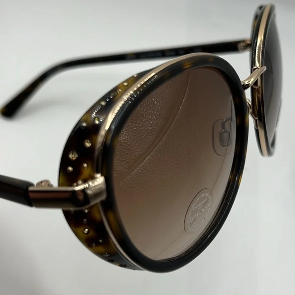 BEBE TORTOISE OVERSIZE ROUND SUNGLASSES WITH SWAROVSKI CRYSTALS NEW WITH TAGS